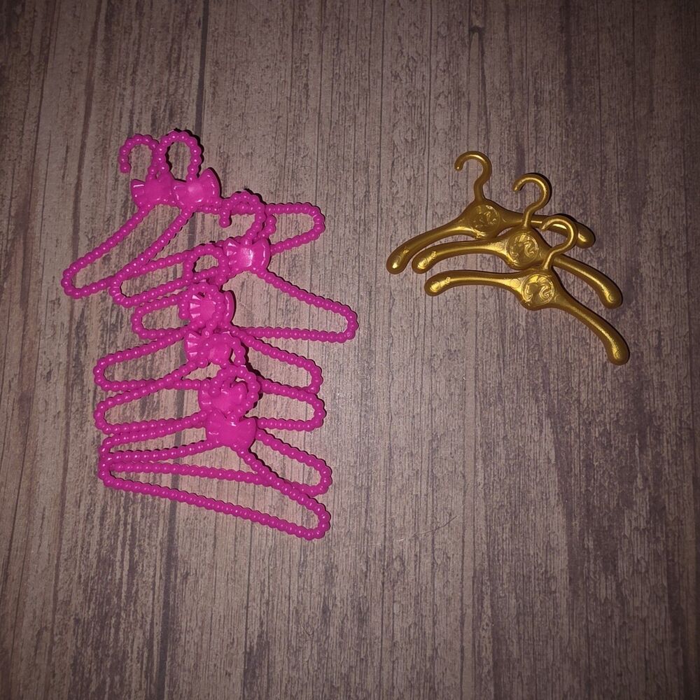 Vtg Barbie Accessories Pink & Gold Hangers Lot Of 10